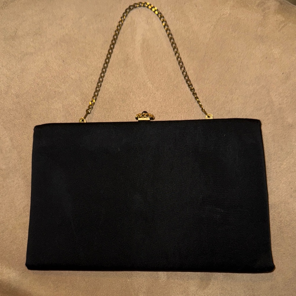 Vintage Vtg 1950’s After Five 
Black Evening Clutch coin purse Gold Chain Strap
